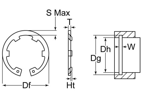 Housing Retaining Ring Bowed Tabbed Internal M36 Steel PH