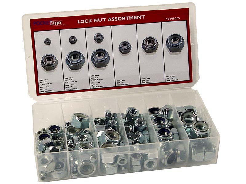 150pc Nylon Lock Nut Assortment – Hardware Kit With Storage Case