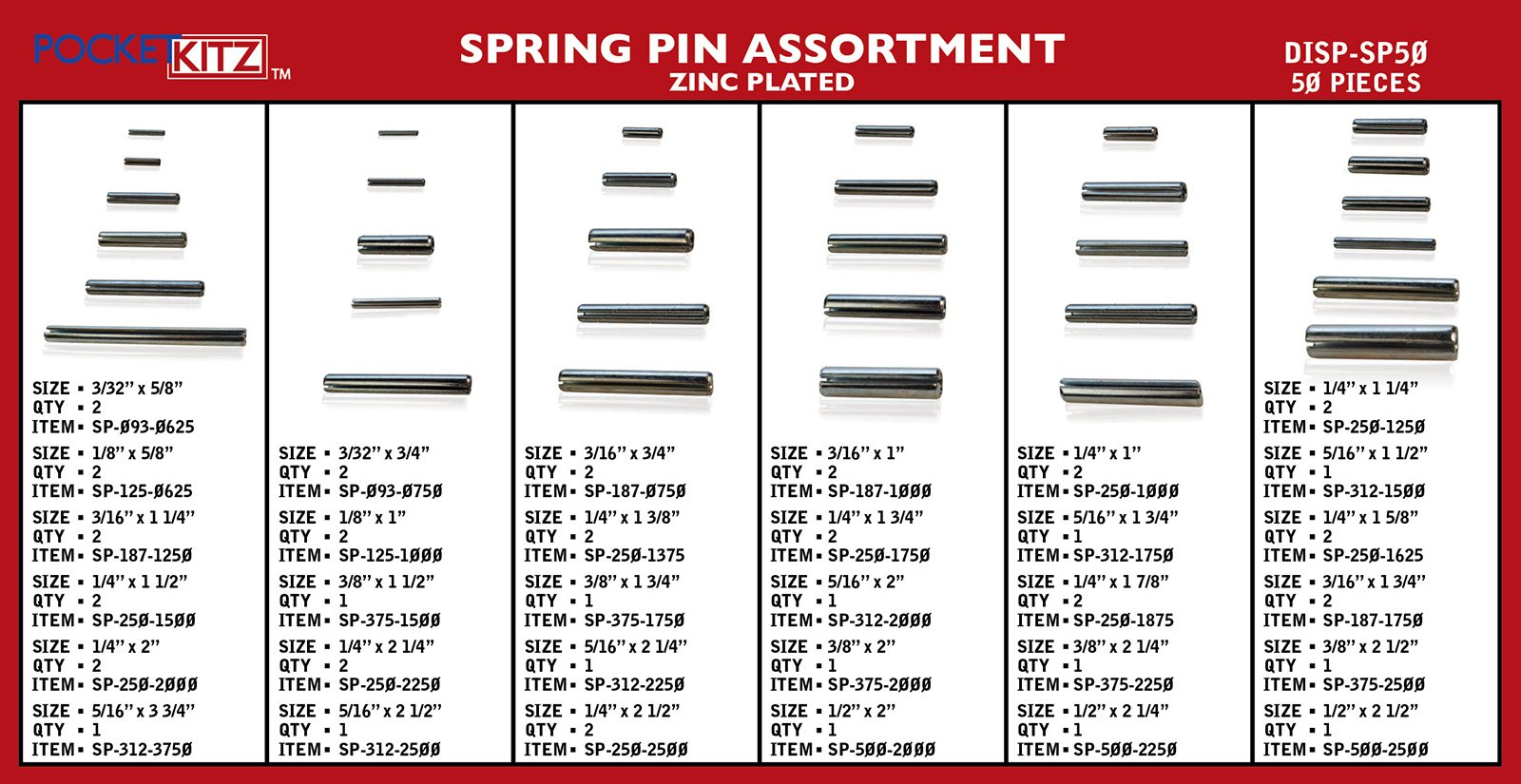 Spring Pin Assortment ZC 50pc