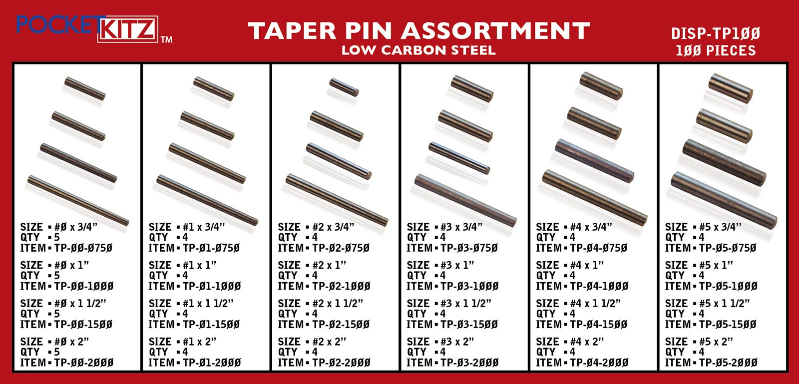 Taper Pin Assortment 100pc