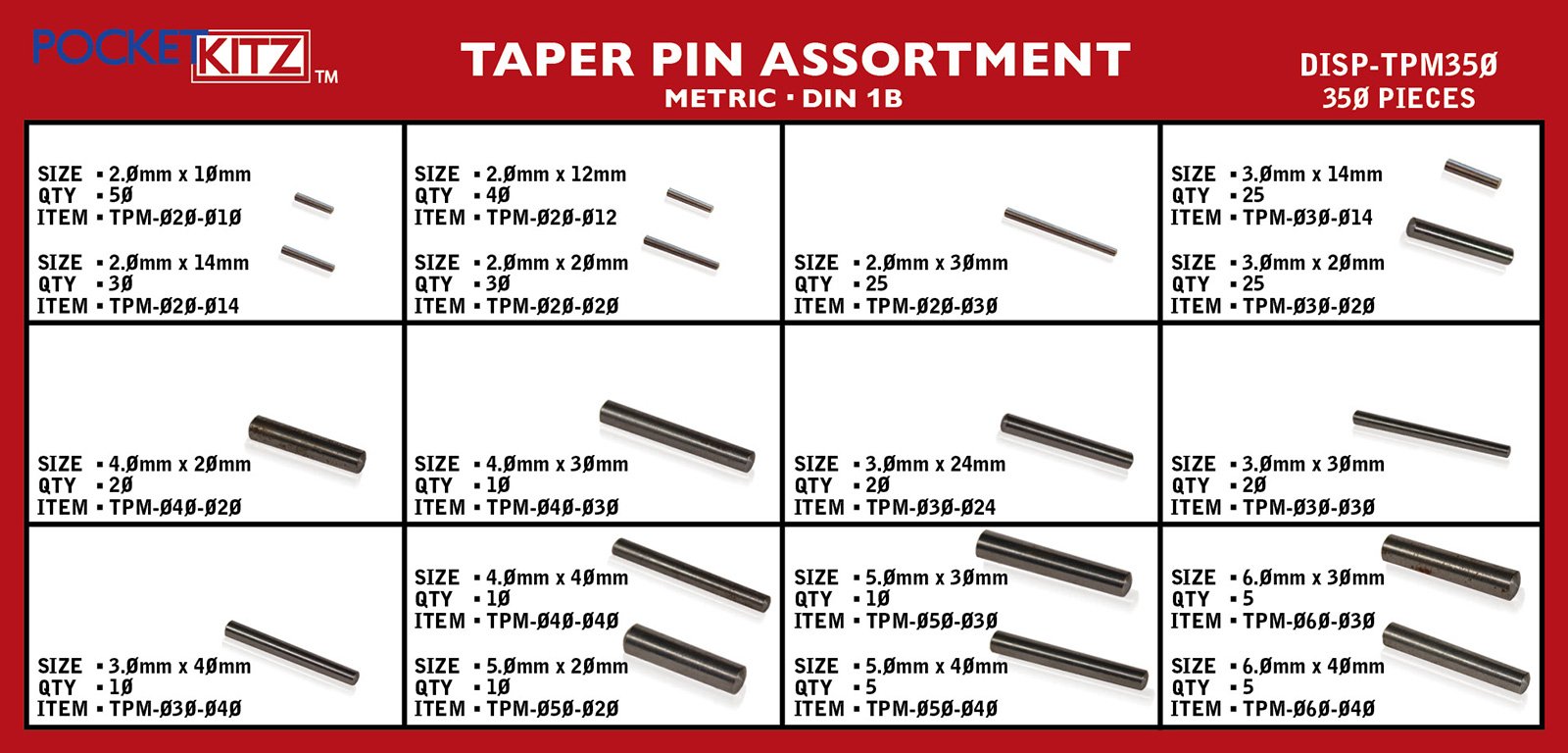 Metric Taper Pin Assortment 350pc